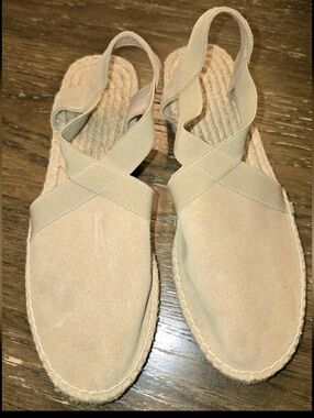 Womens 7.5 made In SPAIN Espadrille Platform Sandal Tan Suede Leather Slingback
